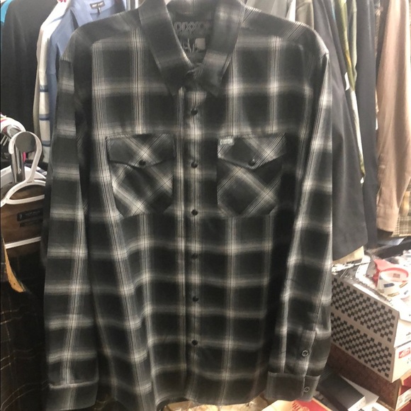 DIXXON “The Static” Black and Gray Casual Button Down Flannel Shirt - Picture 1 of 7